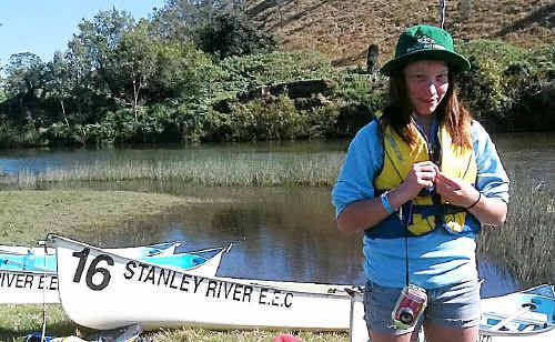 Tin Can Bay’s Angel Armitage takes a break from paddling down the Brisbane River during a two-week eco-expedition. Tin Can Bay’s Angel Armitage takes a break from paddling down the Brisbane River during a two-week eco-expedition.